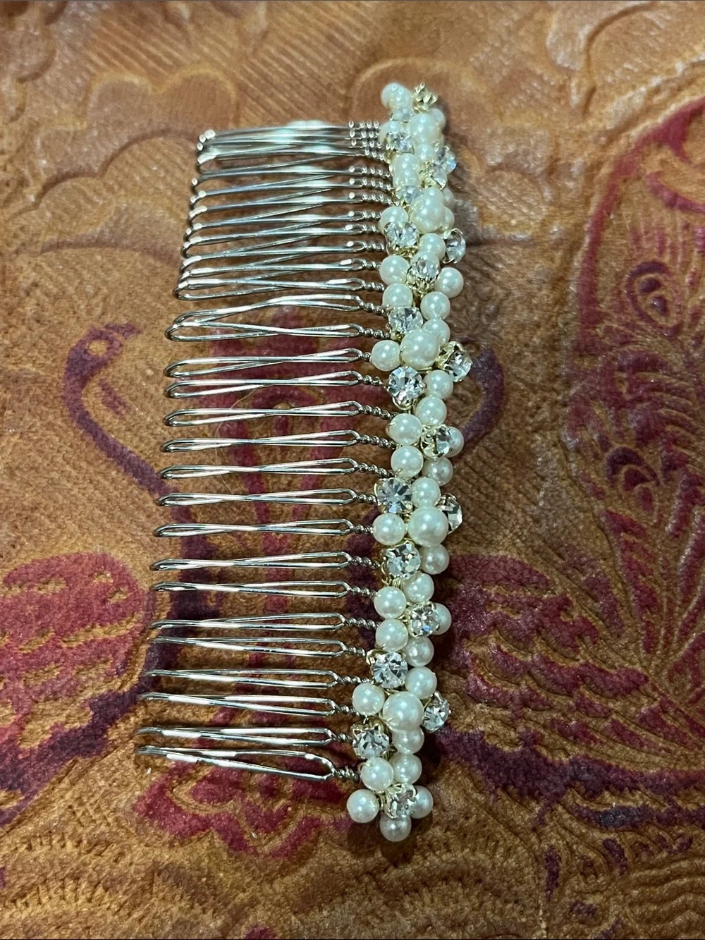 Vintage Pearl and Crystal Bridal Hair Comb - White Pearls, Clear Crystals